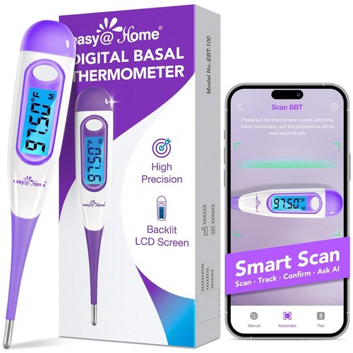 Easy@Home Digital Basal Thermometer with Large Backlit LCD, Purple